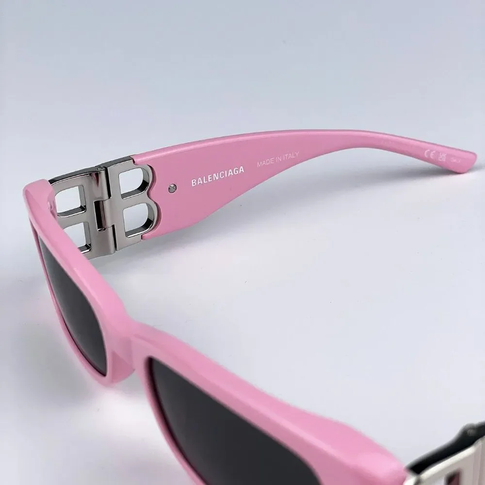 NEW Balenciaga BB0096S 012 Pink Silver Logo Grey Rectangle Unisex Sunglasses - Picture 10 of 13